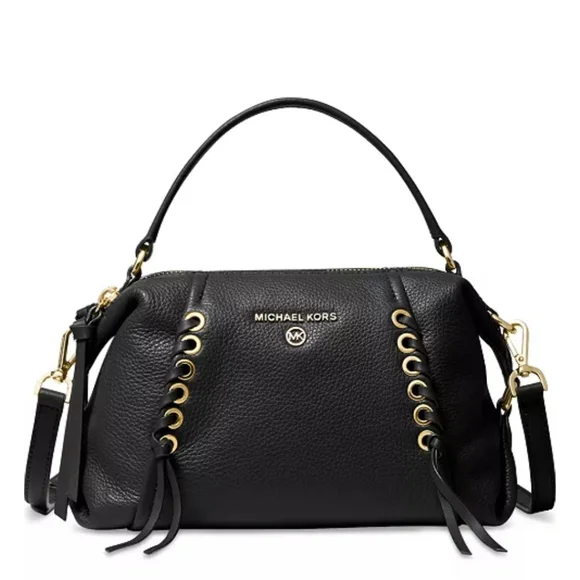 Michael Kors Sia Small Double Zip Crossbody Black Leather Handbag - Picture 9 of 11